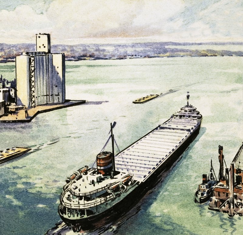 Een tanker die op Lake Michigan vaart door English School