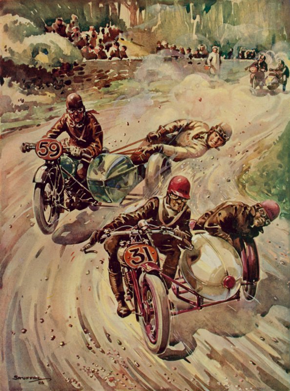 Toeristentrofee zijspanrace (kleurenlitho) door English School