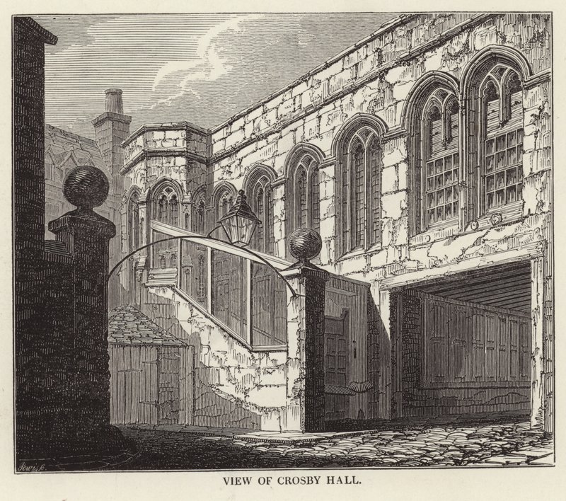 Een uitzicht op Crosby Hall in Chelsea door English School