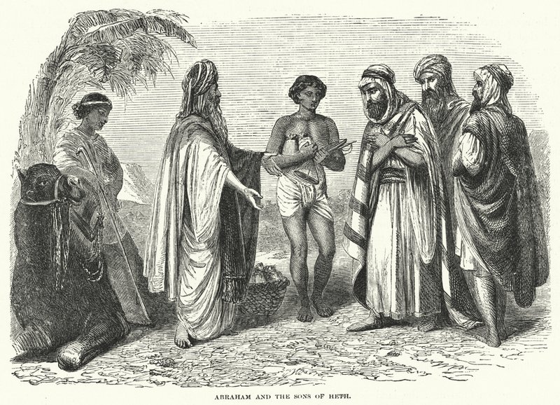 Abraham en de zonen van Heth (gravure) door English School