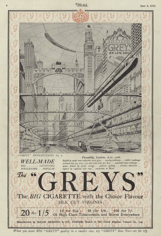 Advertentie voor Greys sigaretten door English School