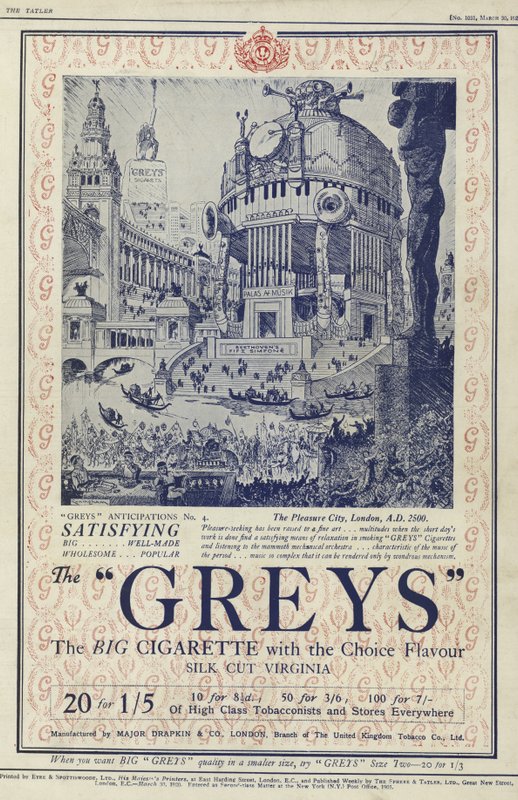 Advertentie voor Greys sigaretten door English School
