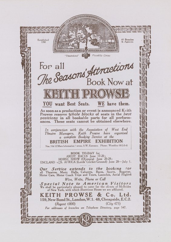 Advertentie voor Keith Prowse door English School