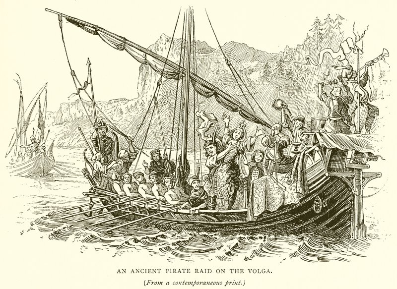Een oude piratenaanval op de Wolga door English School