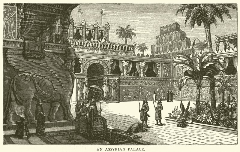 Een Assyrisch paleis (gravure) door English School