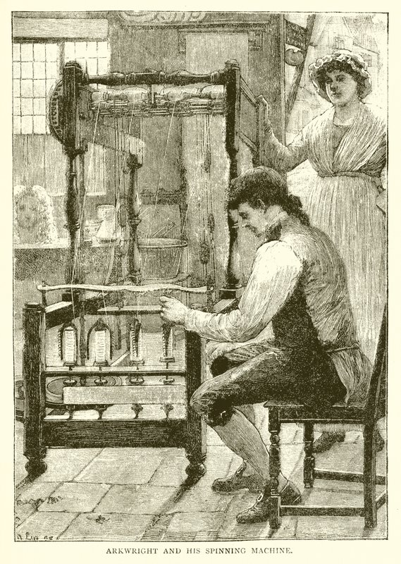 Arkwright en zijn spinmachine door English School