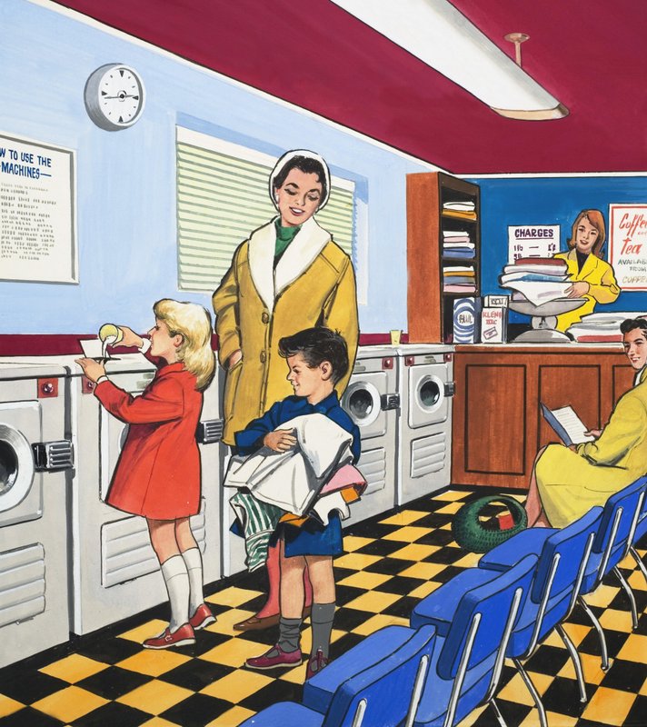 Bij de Wasserette (gouache op papier) door English School