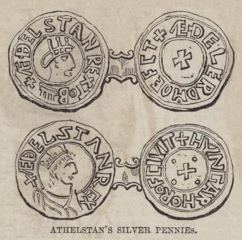 Zilveren Pennies van Athelstan (gravure) door English School