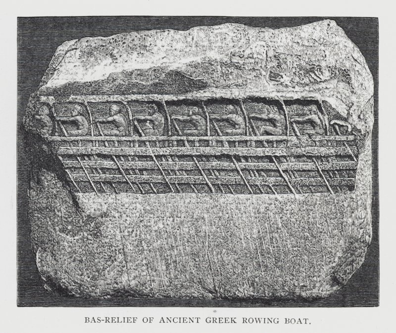 Bas-reliëf van oude Griekse roeiboot door English School