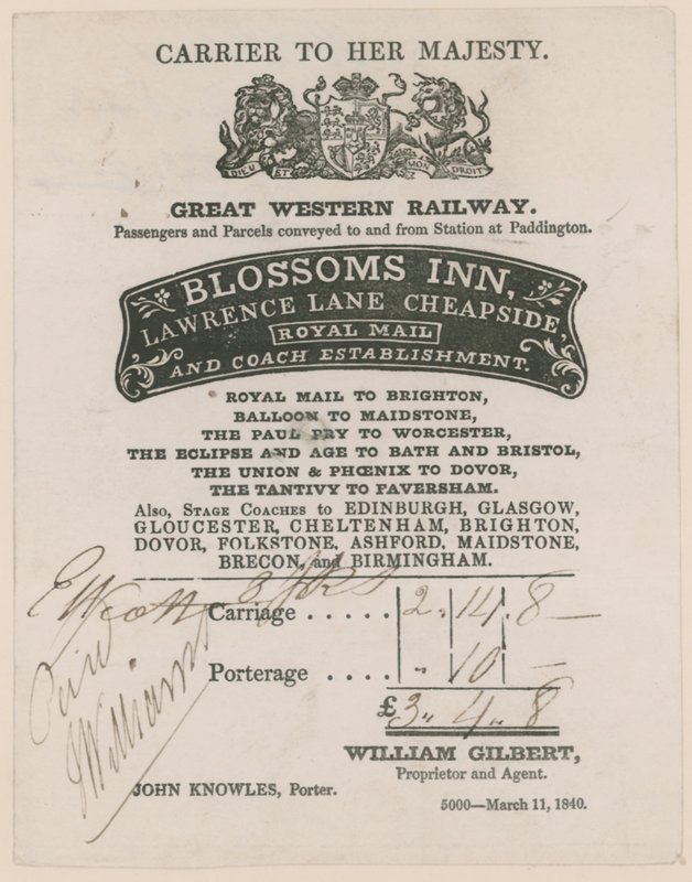 Blossoms Inn, Lawrence Lane, Cheapside, Bill door English School