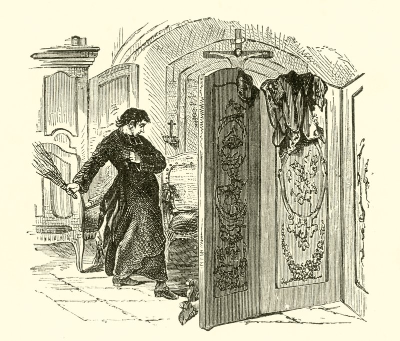 Kastijding van een boeteling (gravure) door English School