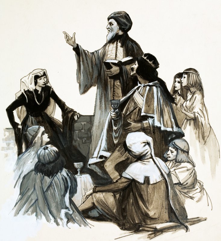 Chaucer draagt zijn poëzie voor door English School