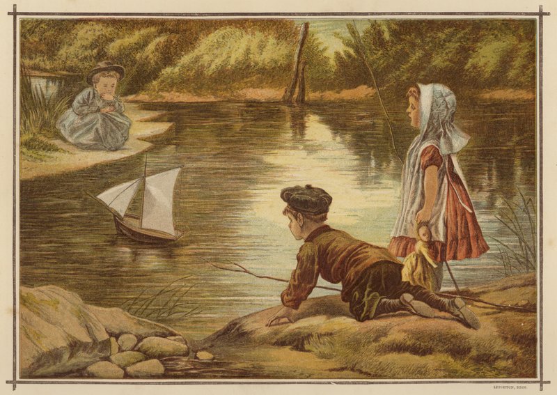 Kinderen die een modeljacht te water laten door English School