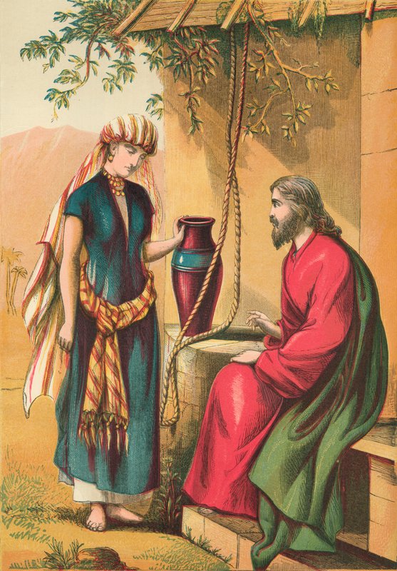 Christus en de vrouw van Samaria door English School
