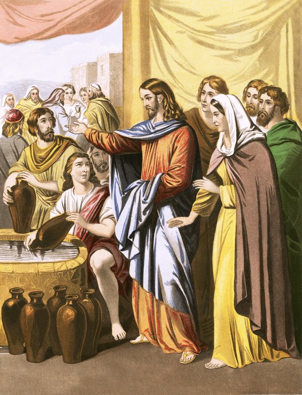 Christus verandert water in wijn door English School