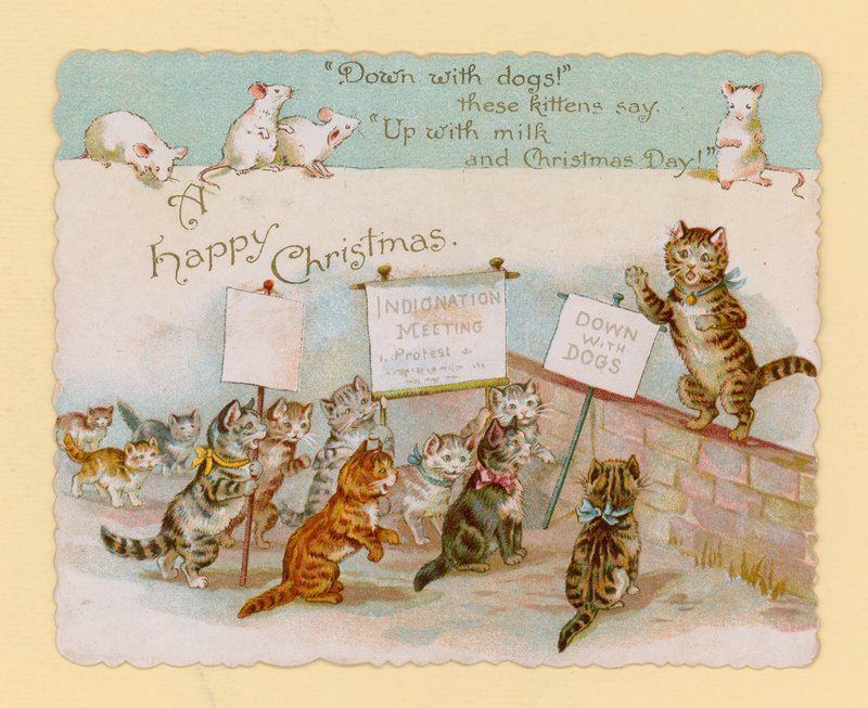 Kerstkaart, met katten en muizen door English School