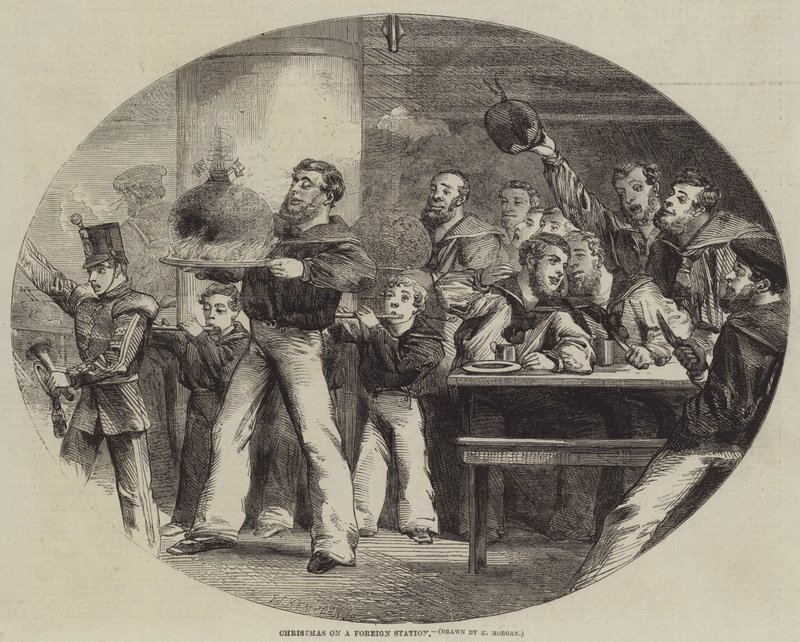 Kerstmis op een buitenlandse post (gravure) door English School