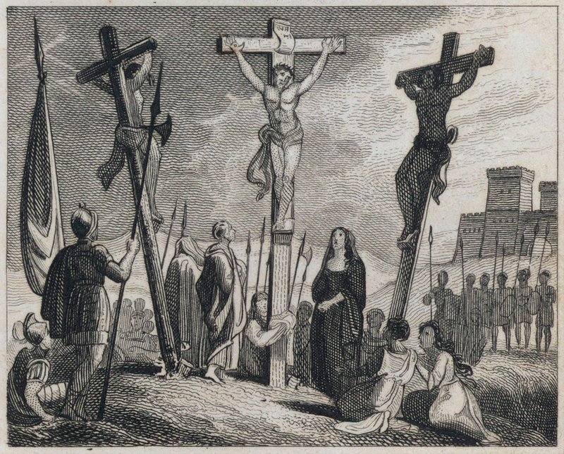 Kruisiging van Jezus Christus (gravure) door English School