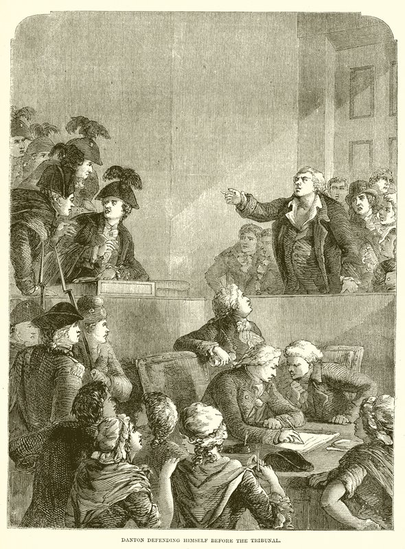 Danton verdedigt zichzelf voor het Tribunaal door English School