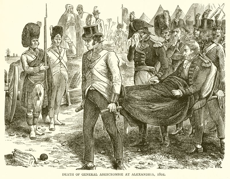 Dood van Generaal Abercrombie in Alexandrië, 1801 door English School