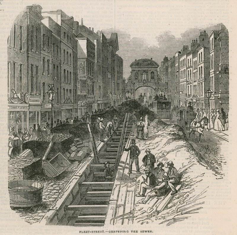 Het verdiepen van de riolen in Fleet Street door English School