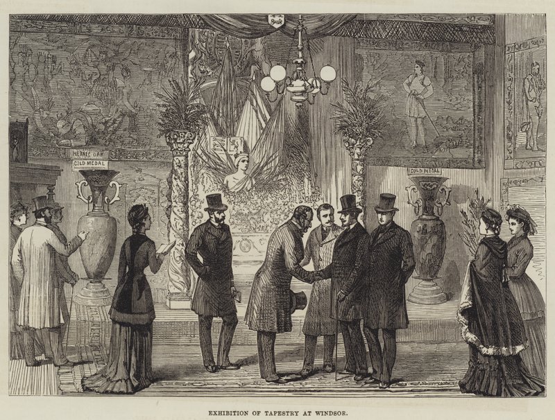 Tentoonstelling van wandtapijten in Windsor (gravure) door English School