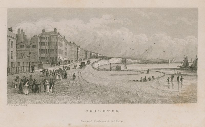 Algemeen uitzicht langs de kustlijn van Brighton door English School