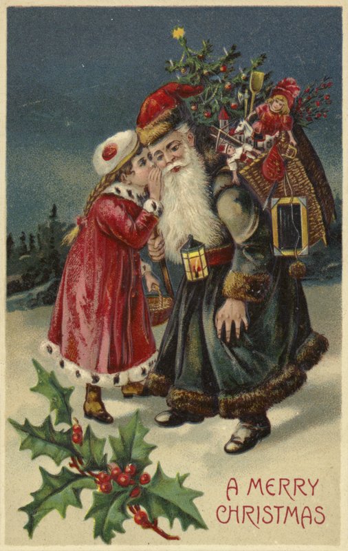 Meisje praat met de Kerstman door English School