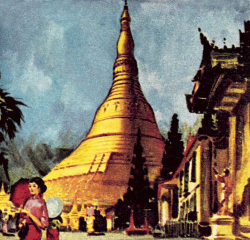 Gouden Pagode in Rangoon door English School