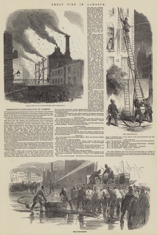 Grote brand in Lambeth (gravure) door English School