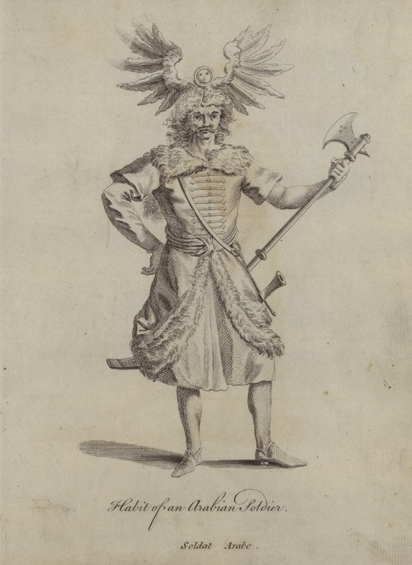Gewoonte van een Arabische soldaat (gravure) door English School