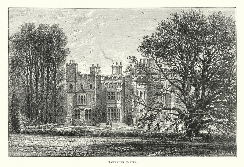 Kasteel van Hawarden (gravure) door English School