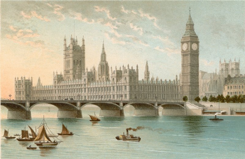 Houses of Parliament en Westminster Bridge door English School