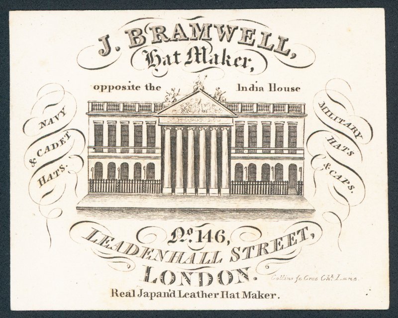 J Bramwell, hoedenmaker, handelskaart door English School
