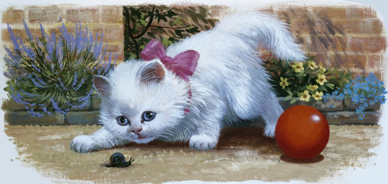 Kitten met slak en bal door English School
