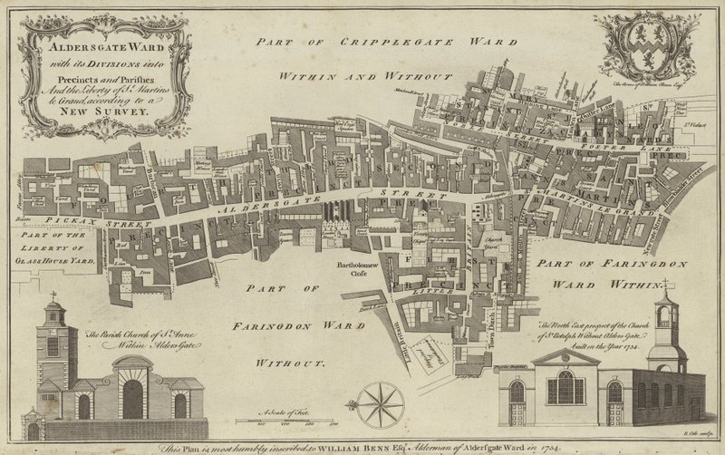 Kaart van Aldersgate Ward, City of London door English School