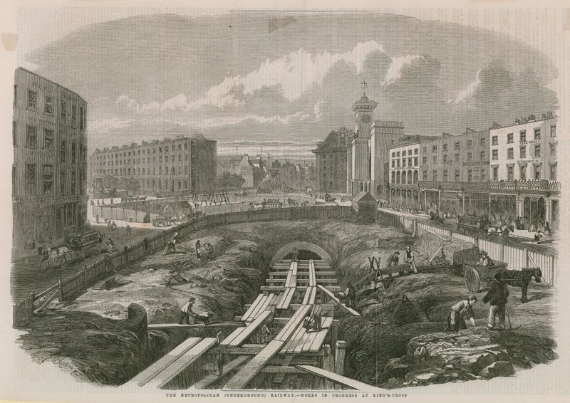Metropolitan Railway Werken bij Kings Cross door English School