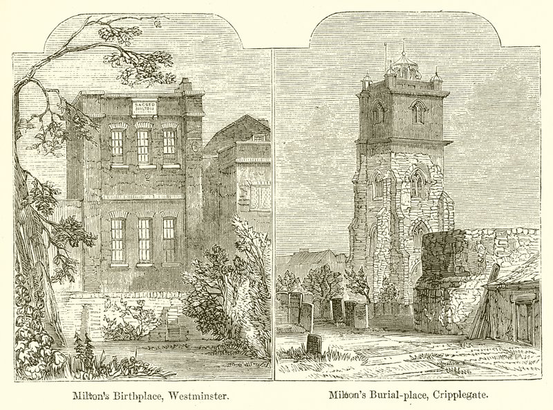 Geboorteplaats van Milton, Westminster. Begraafplaats van Milton, Cripplegate door English School