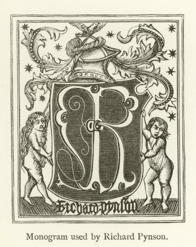 Monogram gebruikt door Richard Pynson door English School