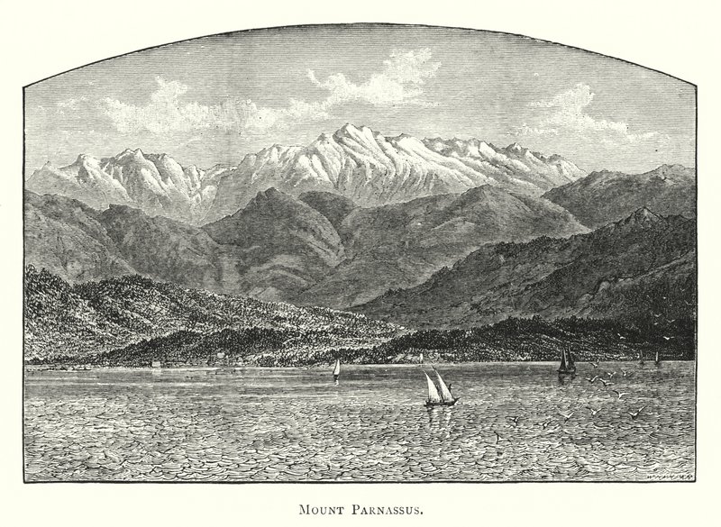 Berg Parnassus (gravure) door English School