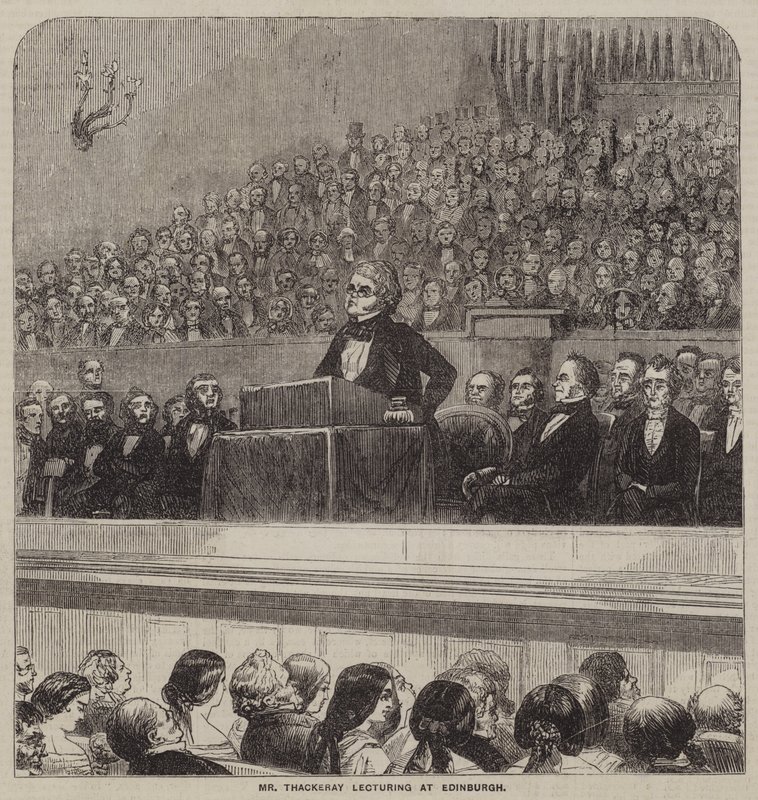 De heer Thackeray geeft een lezing in Edinburgh (gravure) door English School