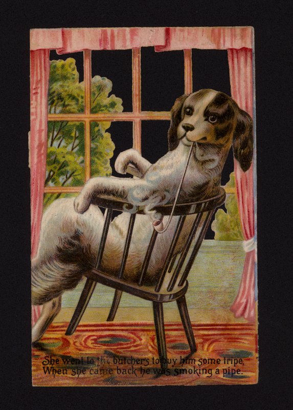 Oude Moeder Hubbard en haar hond (chromolitho) door English School