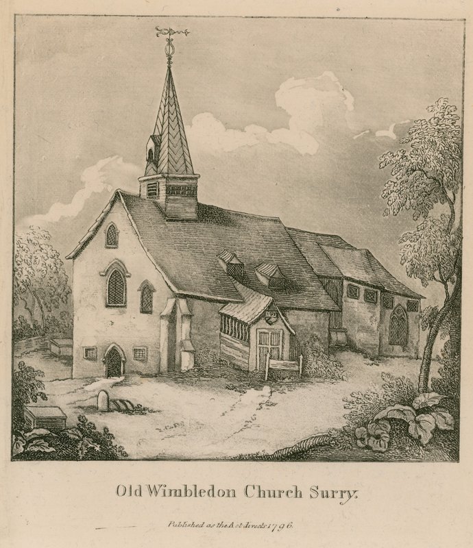 Oude Wimbledon Kerk in Surrey door English School