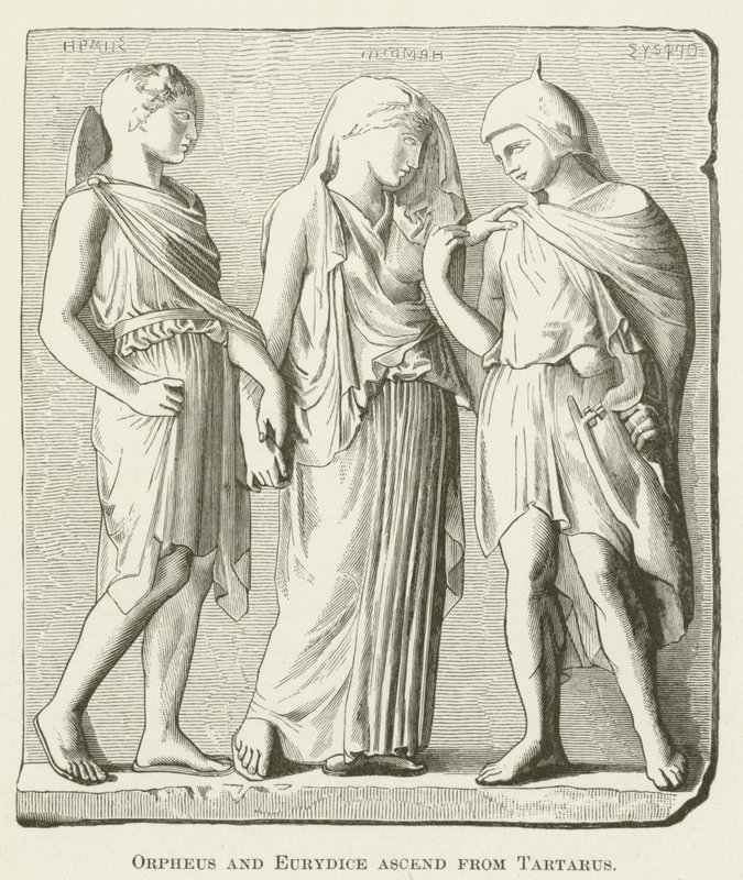 Orpheus en Eurydice stijgen op uit Tartarus door English School