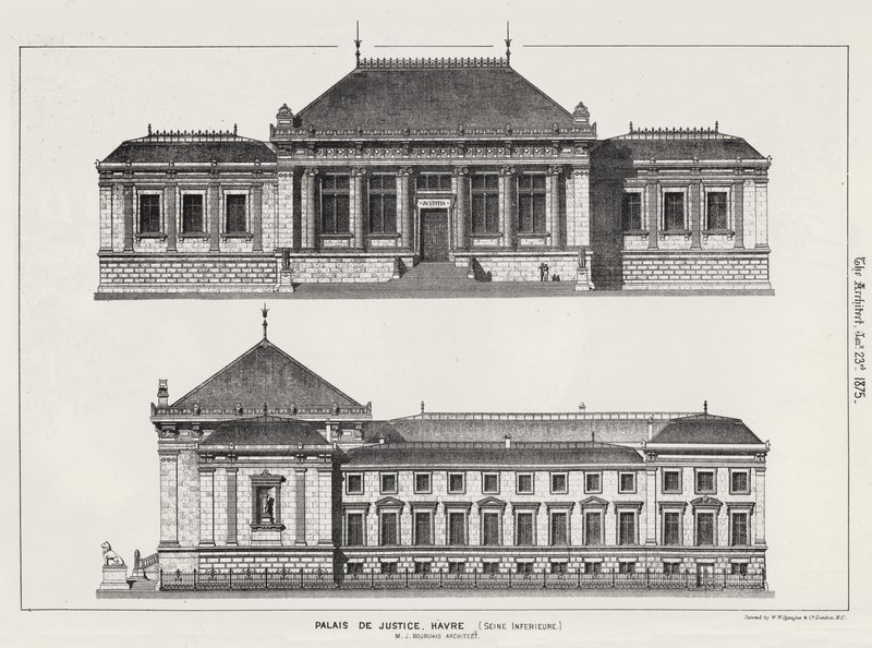 Paleis van Justitie, Havre, Seine Inferieure (gravure) door English School
