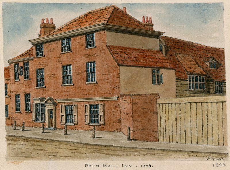 Pied Bull Inn, Islington door English School