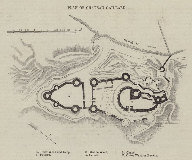 Plattegrond van Chateau Gaillard (gravure) door English School
