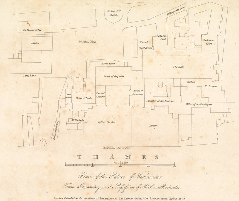 Plattegrond van het Palace of Westminster, Londen door English School