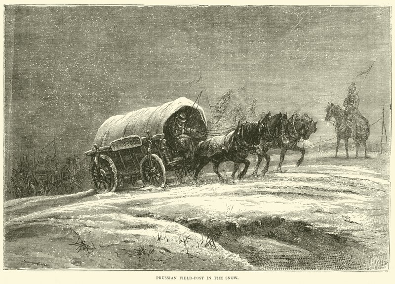 Pruisische veldpost in de sneeuw, oktober 1870 door English School