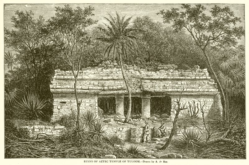 Ruïnes van Azteekse Tempel van Tuloom door English School